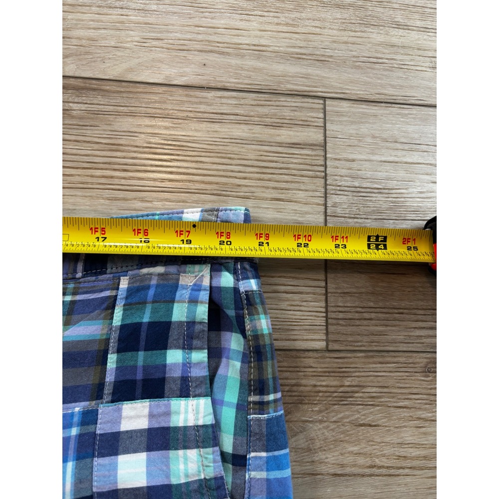 LL Bean Favorite Fit Patchwork Madras Shorts Blue Green Plaid Cotton Womens 20 - Picture 3 of 9